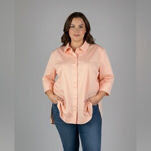 Lafayette 148 New York Cotton Blend Button Up Short Sleeves Size XXL peach color